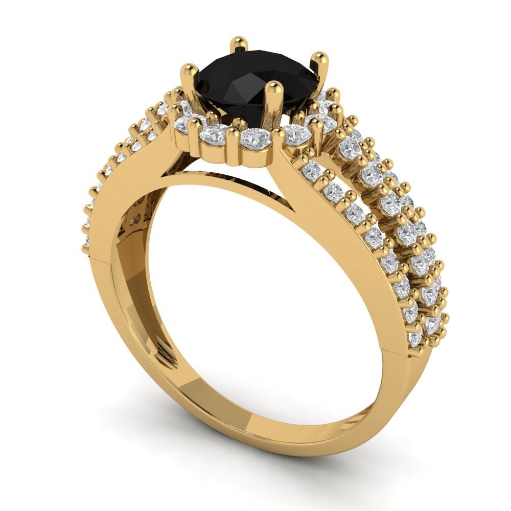 1.83 cttw Natural Onyx Hidden Halo Engagement Ring - Solid Gold (Round Cut,6.5mm)