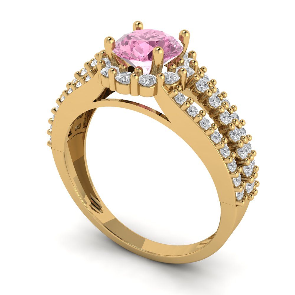 1.83 cttw Zirconia Simulated Pink Diamond Hidden Halo Engagement Ring - Solid Gold (VVS1, Round Cut,6.5mm)