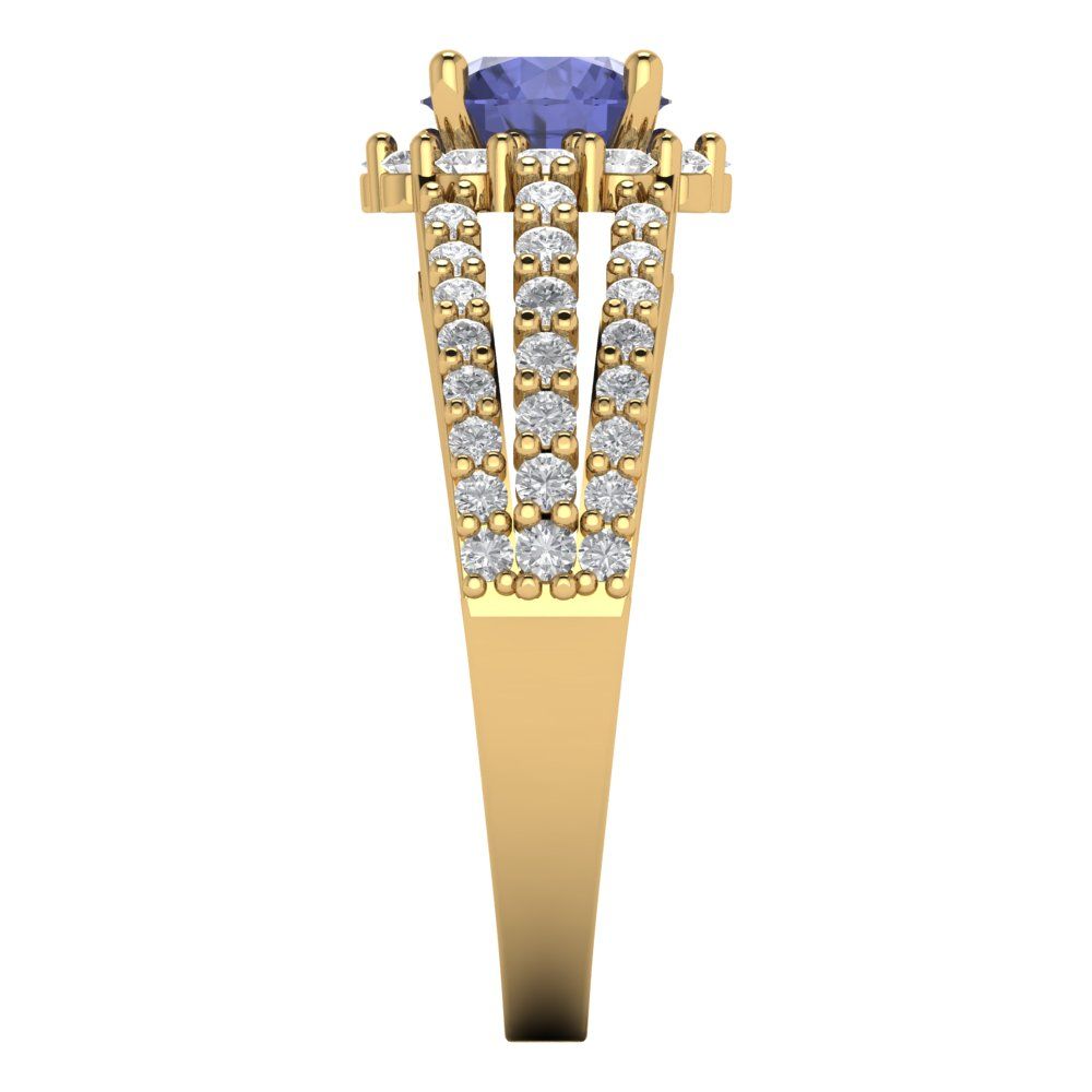 1.83 cttw Simulated Tanzanite Hidden Halo Engagement Ring - Solid Gold (Round Cut,6.5mm)