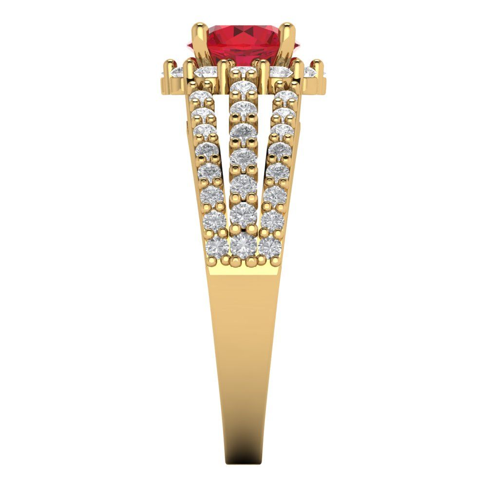 1.83 cttw Simulated Ruby Hidden Halo Engagement Ring - Solid Gold (Round Cut,6.5mm)