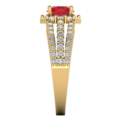 1.83 cttw Simulated Ruby Hidden Halo Engagement Ring - Solid Gold (Round Cut,6.5mm)