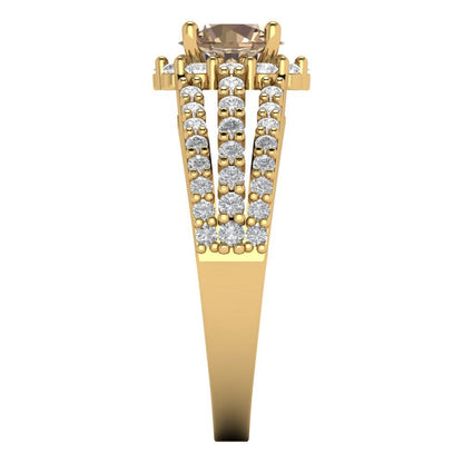 1.83 cttw Yellow Moissanite Hidden Halo Engagement Ring - Solid Gold (Round Cut,6.5mm)