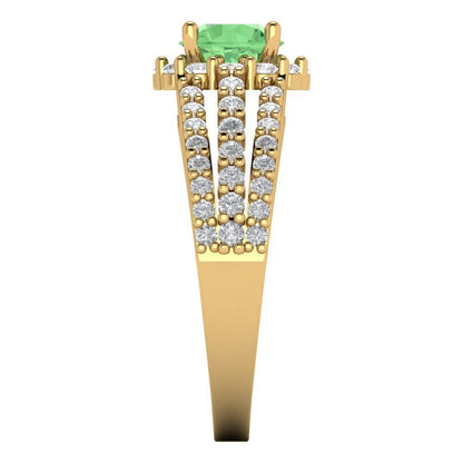 1.83 cttw Zirconia Simulated Green Diamond Hidden Halo Engagement Ring - Solid Gold (VVS1, Round Cut,6.5mm)