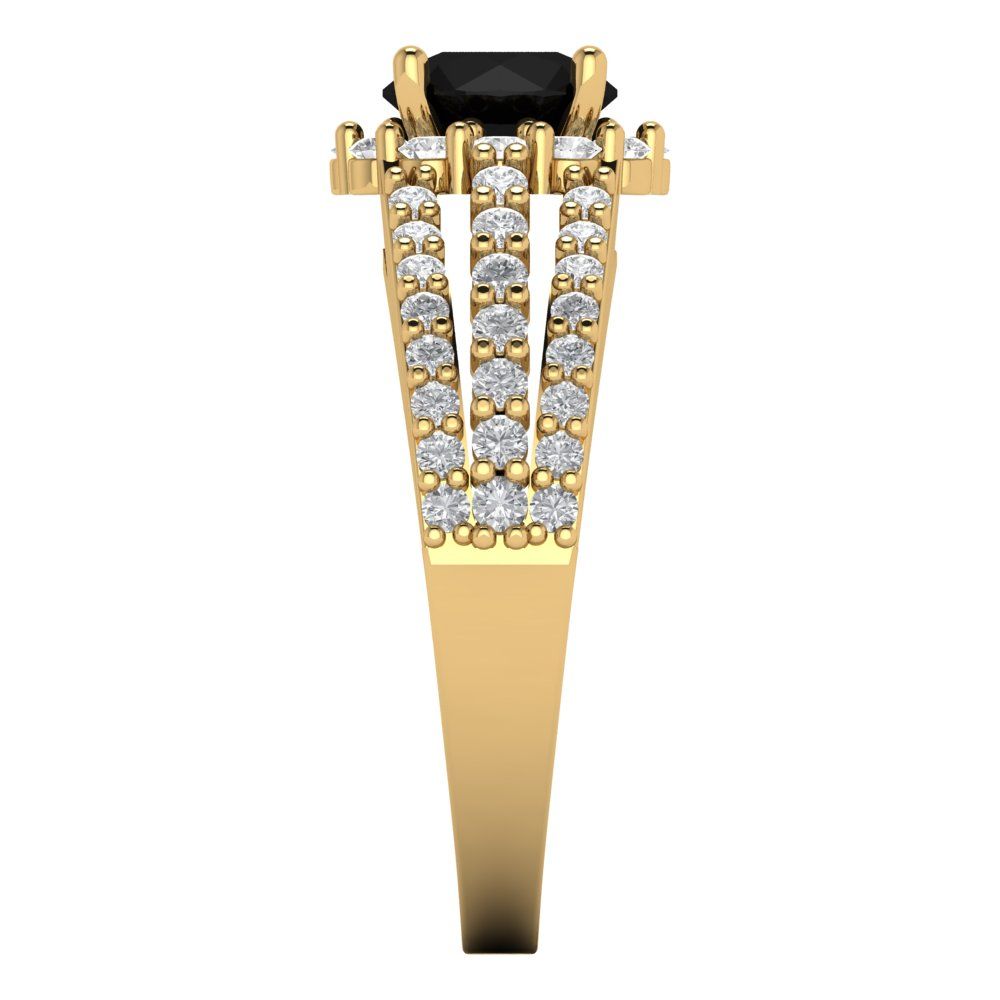 1.83 cttw Natural Onyx Hidden Halo Engagement Ring - Solid Gold (Round Cut,6.5mm)