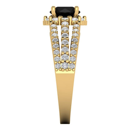 1.83 cttw Natural Onyx Hidden Halo Engagement Ring - Solid Gold (Round Cut,6.5mm)