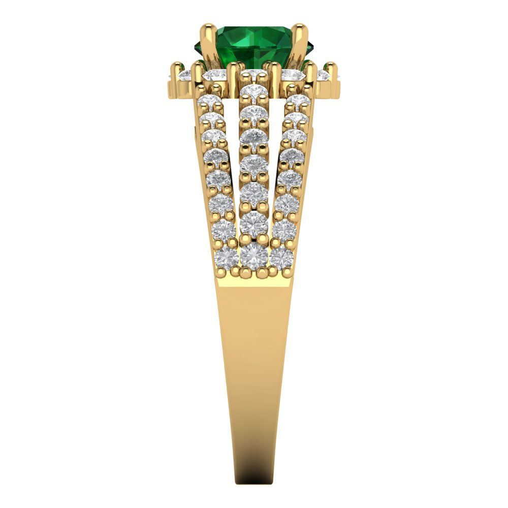 1.83 cttw Simulated Emerald Hidden Halo Engagement Ring - Solid Gold (Round Cut,6.5mm)