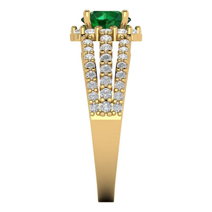 1.83 cttw Simulated Emerald Hidden Halo Engagement Ring - Solid Gold (Round Cut,6.5mm)