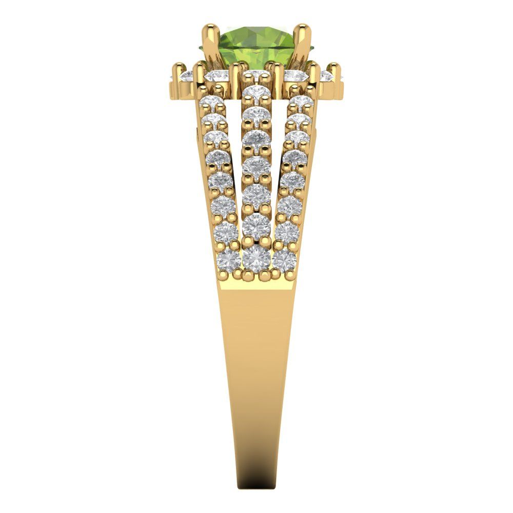 1.83 cttw Natural Peridot Hidden Halo Engagement Ring - Solid Gold (Round Cut,6.5mm)