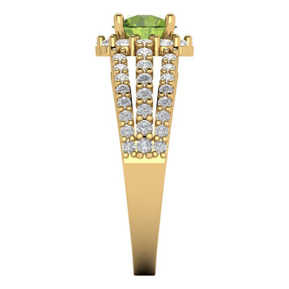 1.83 cttw Natural Peridot Hidden Halo Engagement Ring - Solid Gold (Round Cut,6.5mm)