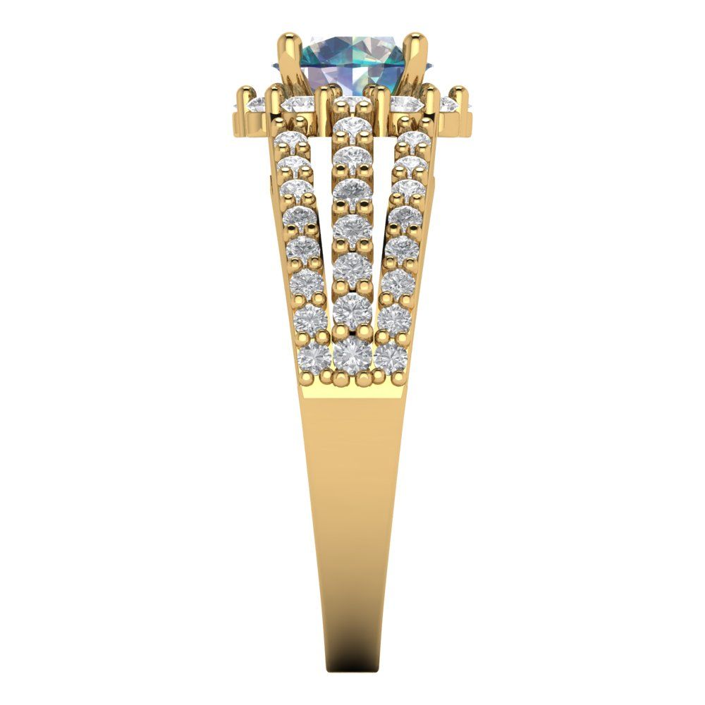 1.83 cttw Blue Moissanite Hidden Halo Engagement Ring - Solid Gold (Round Cut,6.5mm)