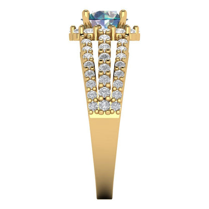 1.83 cttw Blue Moissanite Hidden Halo Engagement Ring - Solid Gold (Round Cut,6.5mm)