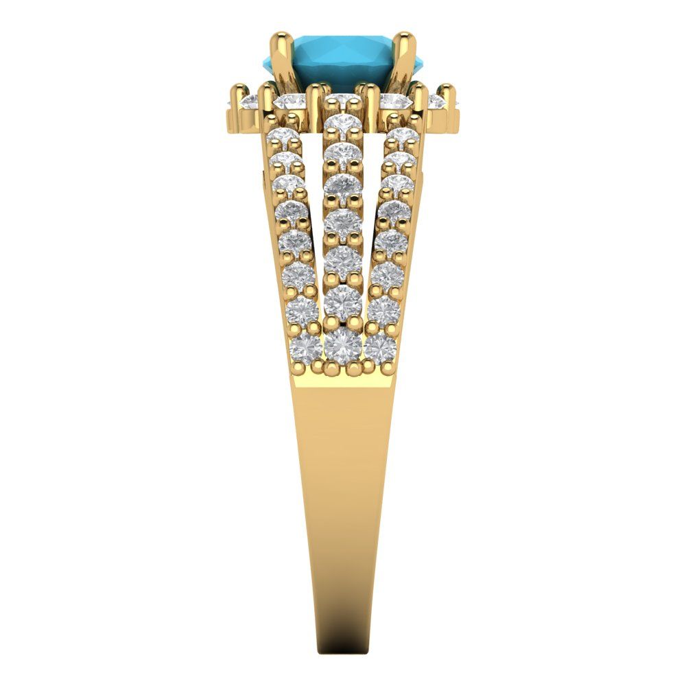 1.83 cttw Simulated Turquoise Hidden Halo Engagement Ring - Solid Gold (Round Cut,6.5mm)