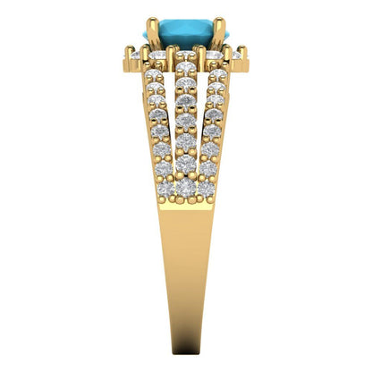1.83 cttw Simulated Turquoise Hidden Halo Engagement Ring - Solid Gold (Round Cut,6.5mm)