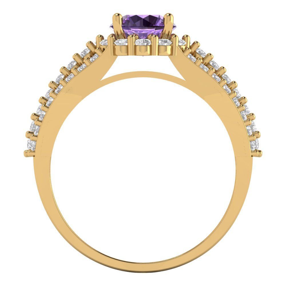 1.83 cttw Simulated Alexandrite Hidden Halo Engagement Ring - Solid Gold (Round Cut,6.5mm)