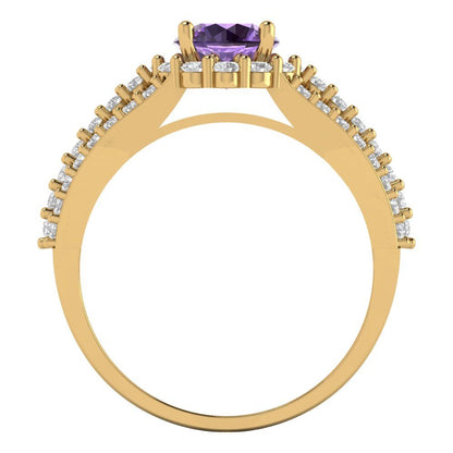 1.83 cttw Simulated Alexandrite Hidden Halo Engagement Ring - Solid Gold (Round Cut,6.5mm)