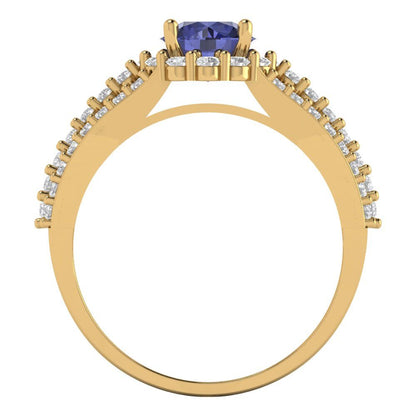 1.83 cttw Simulated Tanzanite Hidden Halo Engagement Ring - Solid Gold (Round Cut,6.5mm)