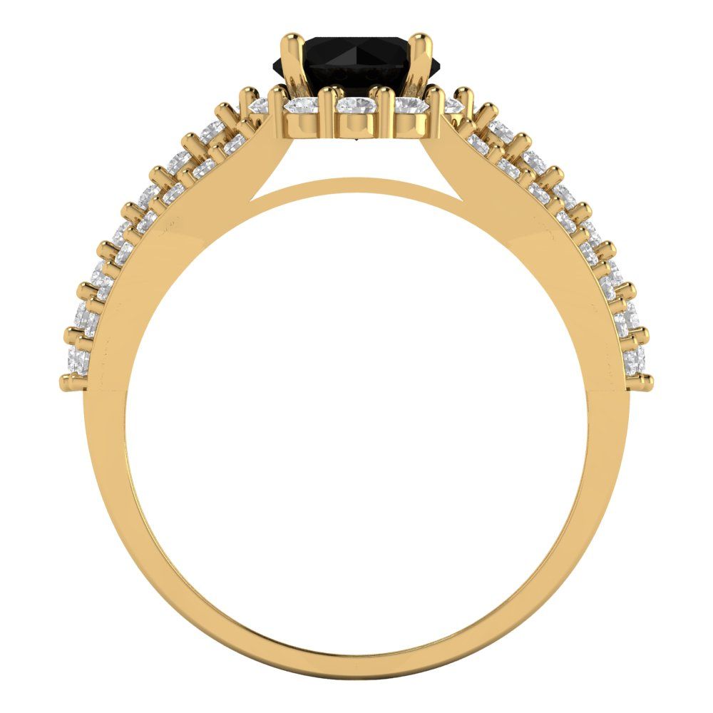 1.83 cttw Natural Onyx Hidden Halo Engagement Ring - Solid Gold (Round Cut,6.5mm)