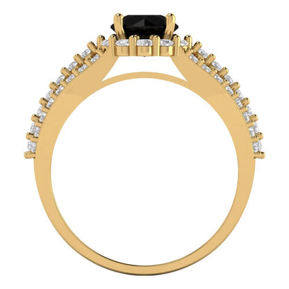 1.83 cttw Natural Onyx Hidden Halo Engagement Ring - Solid Gold (Round Cut,6.5mm)