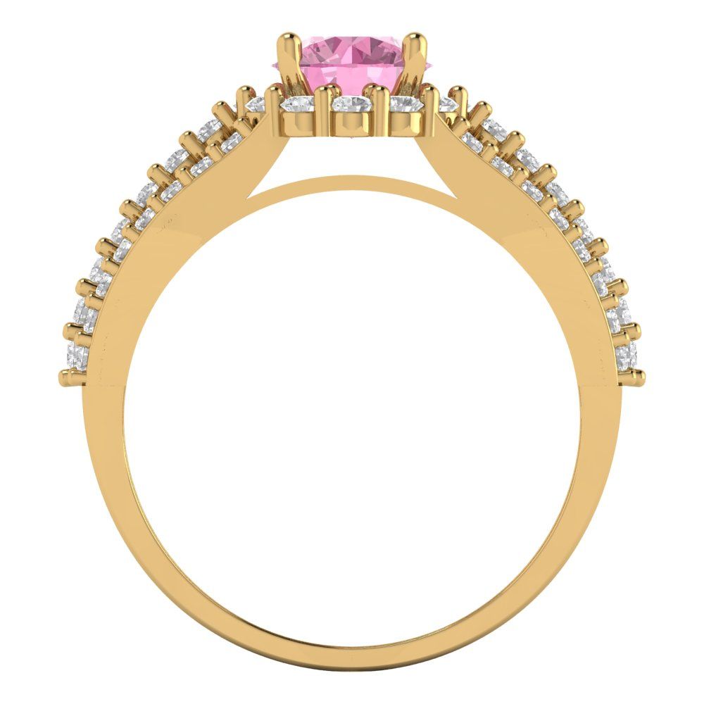 1.83 cttw Zirconia Simulated Pink Diamond Hidden Halo Engagement Ring - Solid Gold (VVS1, Round Cut,6.5mm)