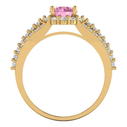 1.83 cttw Zirconia Simulated Pink Diamond Hidden Halo Engagement Ring - Solid Gold (VVS1, Round Cut,6.5mm)