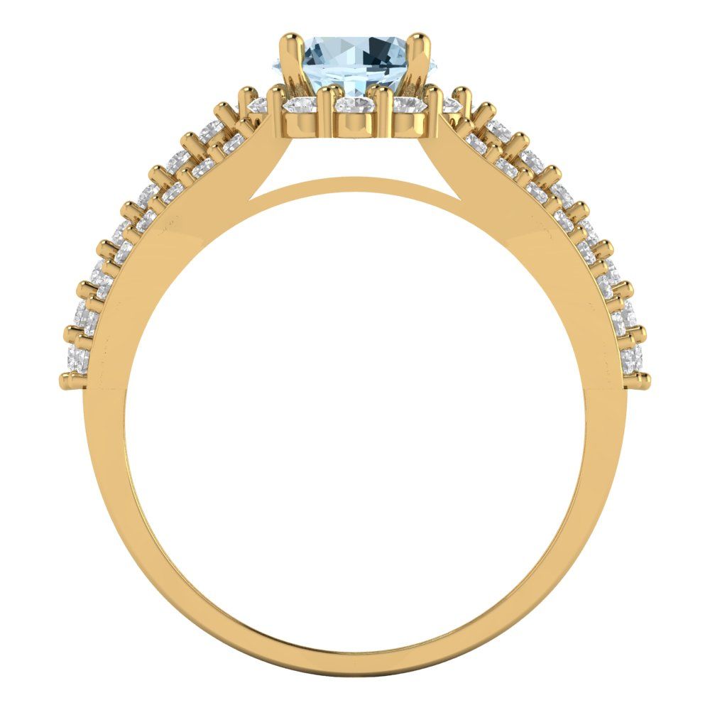 1.83 cttw Natural Aquamarine Hidden Halo Engagement Ring - Solid Gold (Round Cut,6.5mm)