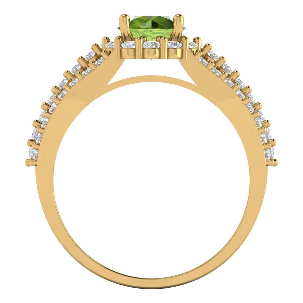 1.83 cttw Natural Peridot Hidden Halo Engagement Ring - Solid Gold (Round Cut,6.5mm)