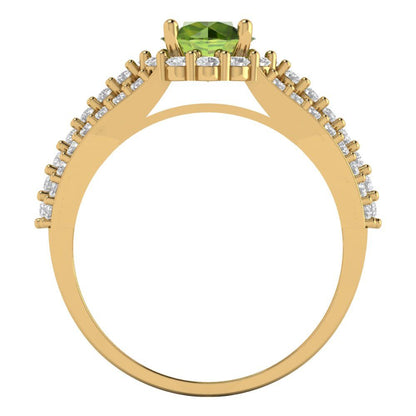 1.83 cttw Natural Peridot Hidden Halo Engagement Ring - Solid Gold (Round Cut,6.5mm)