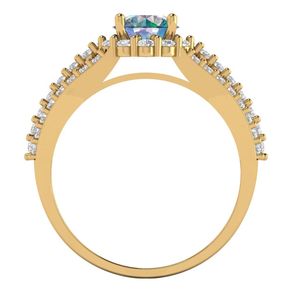 1.83 cttw Blue Moissanite Hidden Halo Engagement Ring - Solid Gold (Round Cut,6.5mm)