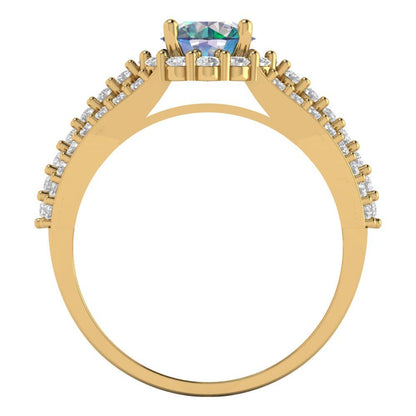 1.83 cttw Blue Moissanite Hidden Halo Engagement Ring - Solid Gold (Round Cut,6.5mm)