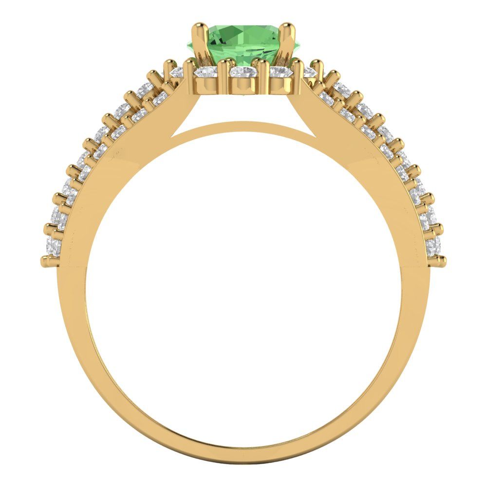 1.98 ct Round Halo Mint Light Sea Turquoise Green Classic Promise Bridal Wedding Engagement Classic Designer Ring Solid 14k Yellow Gold