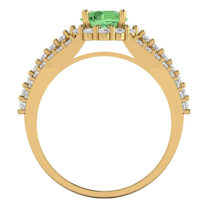 1.98 ct Round Halo Mint Light Sea Turquoise Green Classic Promise Bridal Wedding Engagement Classic Designer Ring Solid 14k Yellow Gold