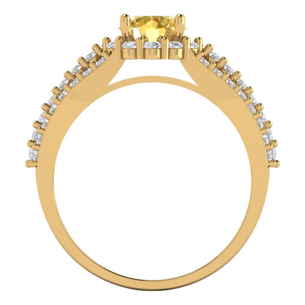 1.83 cttw Natural Citrine Hidden Halo Engagement Ring - Solid Gold (Round Cut,6.5mm)