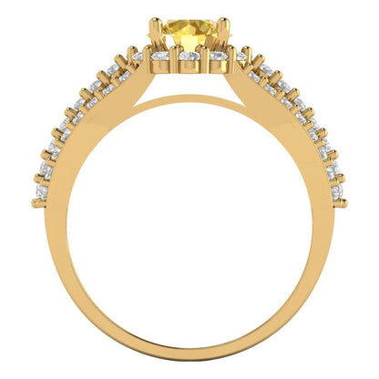 1.83 cttw Natural Citrine Hidden Halo Engagement Ring - Solid Gold (Round Cut,6.5mm)