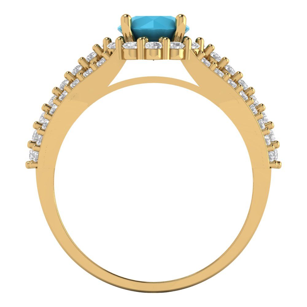 1.83 cttw Simulated Turquoise Hidden Halo Engagement Ring - Solid Gold (Round Cut,6.5mm)