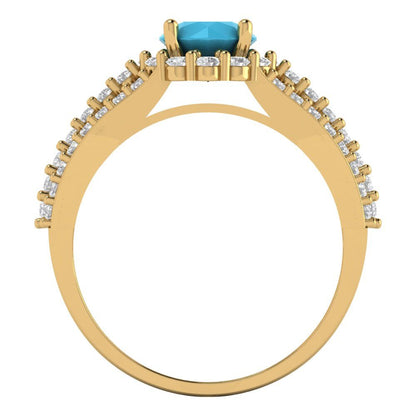 1.83 cttw Simulated Turquoise Hidden Halo Engagement Ring - Solid Gold (Round Cut,6.5mm)