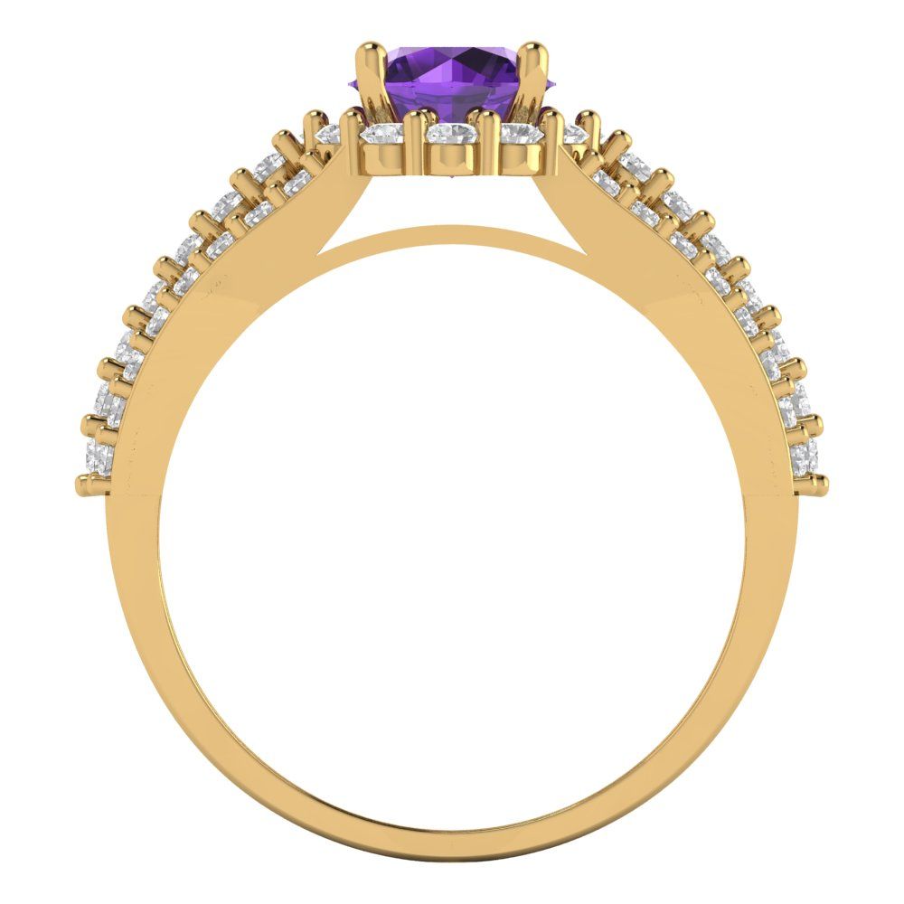 1.83 cttw Natural Amethyst Hidden Halo Engagement Ring - Solid Gold (Round Cut,6.5mm)