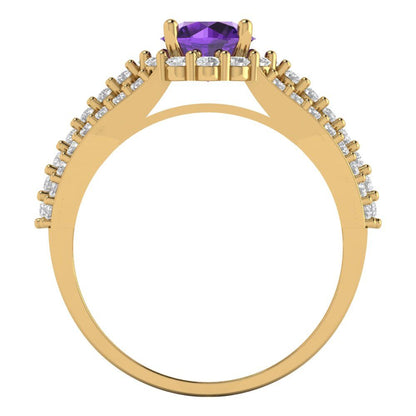 1.83 cttw Natural Amethyst Hidden Halo Engagement Ring - Solid Gold (Round Cut,6.5mm)