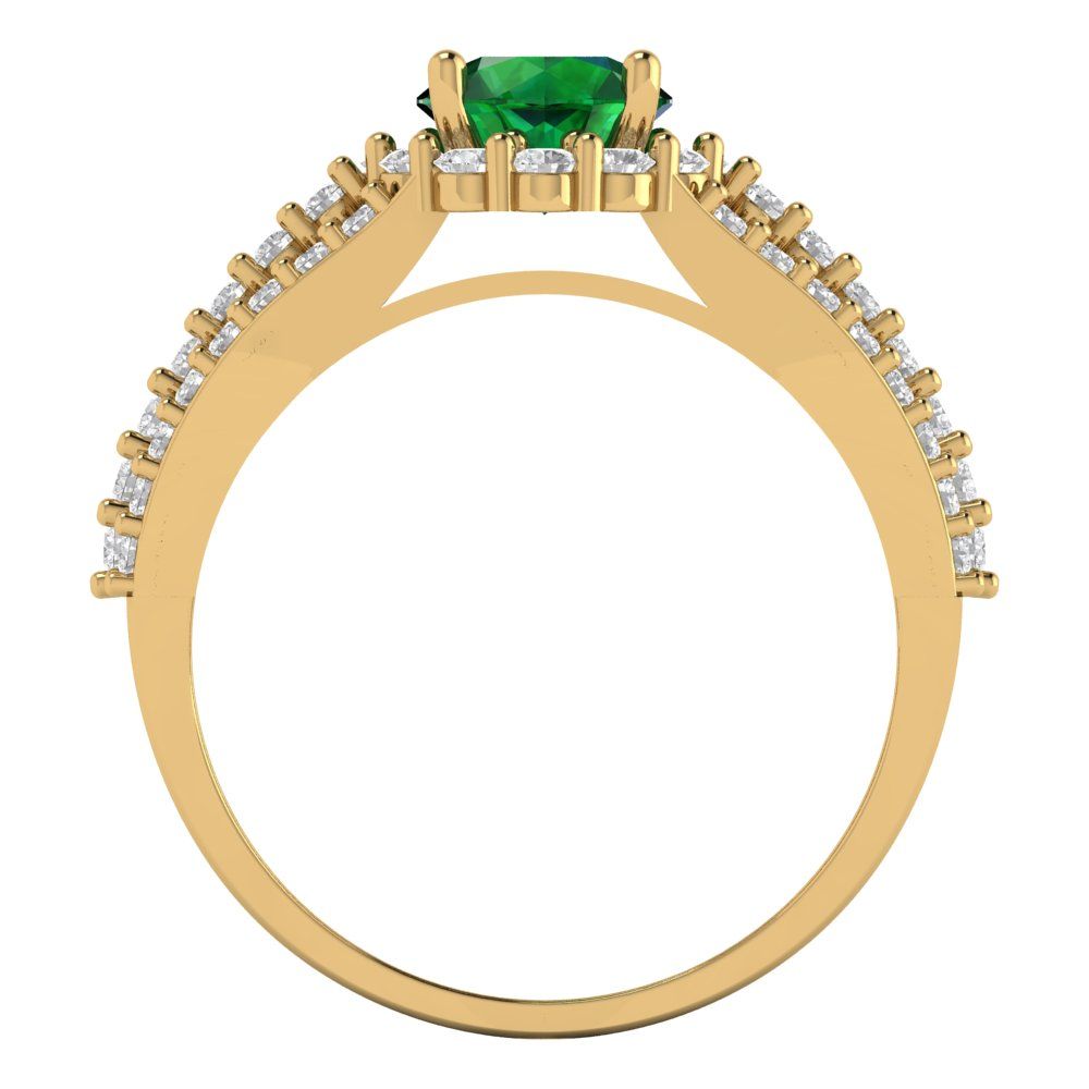 1.83 cttw Simulated Emerald Hidden Halo Engagement Ring - Solid Gold (Round Cut,6.5mm)