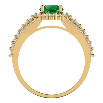 1.83 cttw Simulated Emerald Hidden Halo Engagement Ring - Solid Gold (Round Cut,6.5mm)