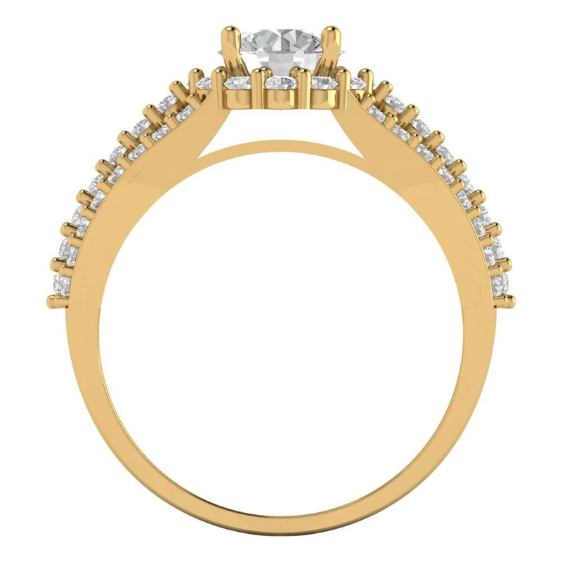 1.76 ct Brilliant Round Cut Natural Diamond Stone Clarity SI1-2 Color G-H Yellow Gold Halo Solitaire with Accents Ring
