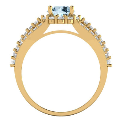 1.83 cttw Zirconia Simulated Blue Diamond Hidden Halo Engagement Ring - Solid Gold (VVS1, Round Cut,6.5mm)