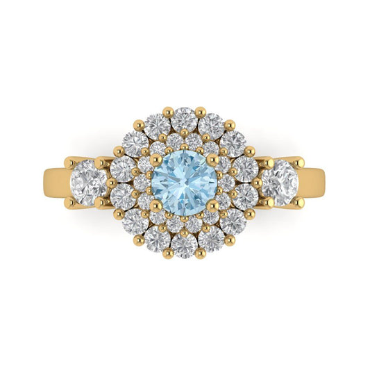 1.4 cttw Zirconia Simulated Blue Diamond Hidden Halo Engagement Ring - Solid Yellow Gold (VVS1, Round Cut,5.0mm)
