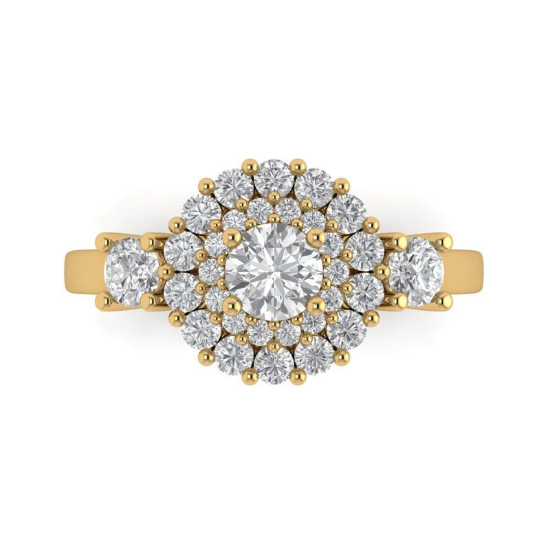 1.6 ct Brilliant Round Cut Natural Diamond Stone Clarity SI1-2 Color G-H Yellow Gold Halo Solitaire with Accents Ring