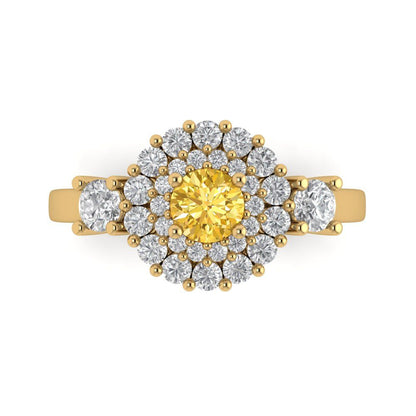 1.4 cttw Natural Citrine Hidden Halo Engagement Ring - Solid Gold (Round Cut,5.0mm)