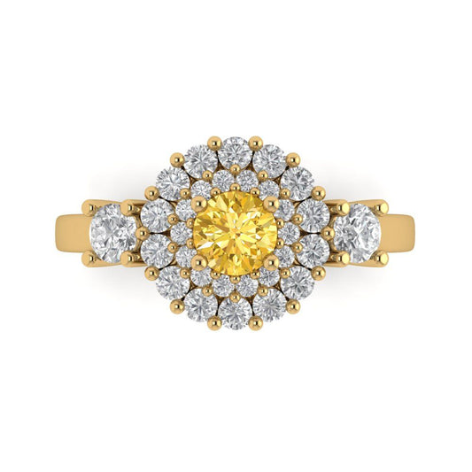 1.4 cttw Natural Citrine Hidden Halo Engagement Ring - Solid Yellow Gold (VVS1, Round Cut,5.0mm)