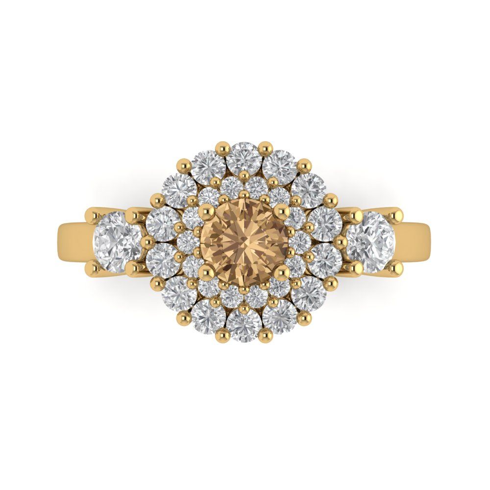 1.4 cttw Zirconia Simulated Champagne Diamond Hidden Halo Engagement Ring - Solid Gold (VVS1, Round Cut,5.0mm)