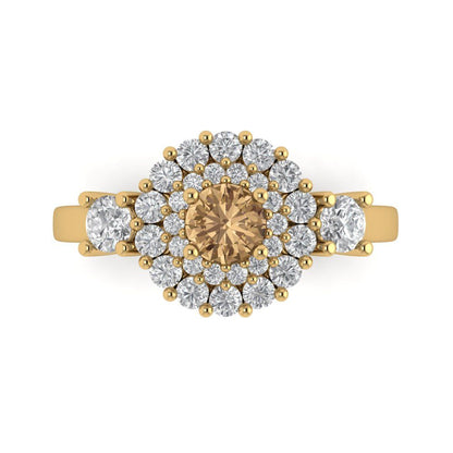1.4 cttw Zirconia Simulated Champagne Diamond Hidden Halo Engagement Ring - Solid Gold (VVS1, Round Cut,5.0mm)