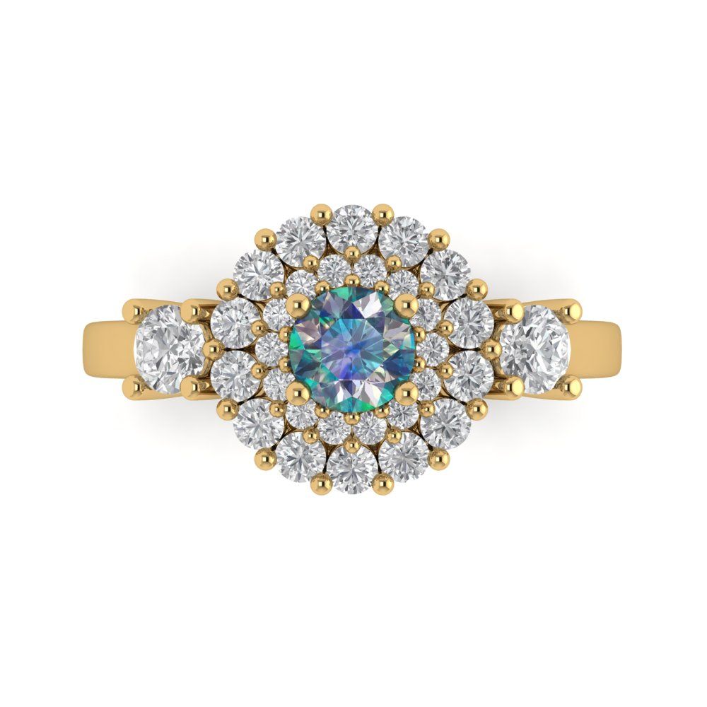 1.4 cttw Blue Moissanite Hidden Halo Engagement Ring - Solid Gold (Round Cut,5.0mm)