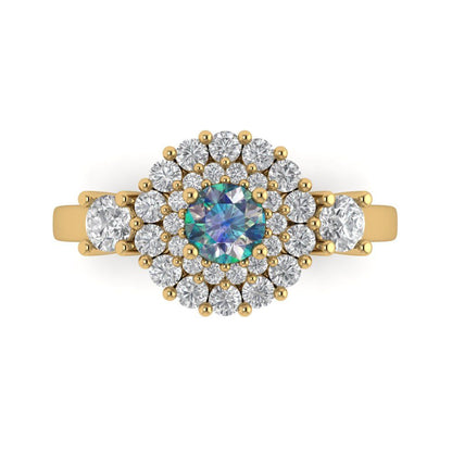 1.4 cttw Blue Moissanite Hidden Halo Engagement Ring - Solid Gold (Round Cut,5.0mm)