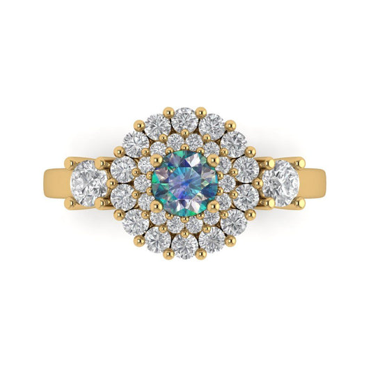 1.4 cttw Blue Moissanite Hidden Halo Engagement Ring - Solid Yellow Gold (VVS1, Round Cut,5.0mm)